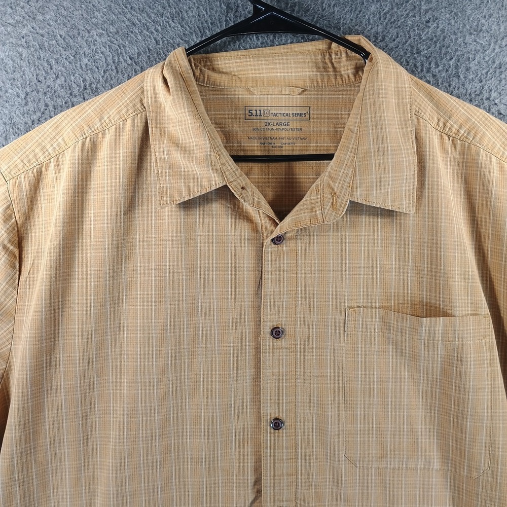 511 Tactical Covert Shirt Mens XXL 2XL Orange Checkered Pocket Short Sleeve - Picture 2 of 10